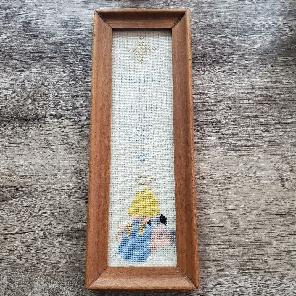 Vintage framed Christmas is a feeling in your heart cross stitch